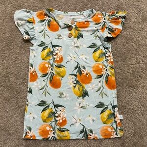 Toddler Girl’s Posh Peanut Citrus Lemon Orange Top Ruffle Sleeve Shirt Size 4T